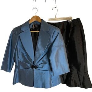 Allen by A.B.S. Blue Suit Jacket and Black Skirt Size 12 old money career